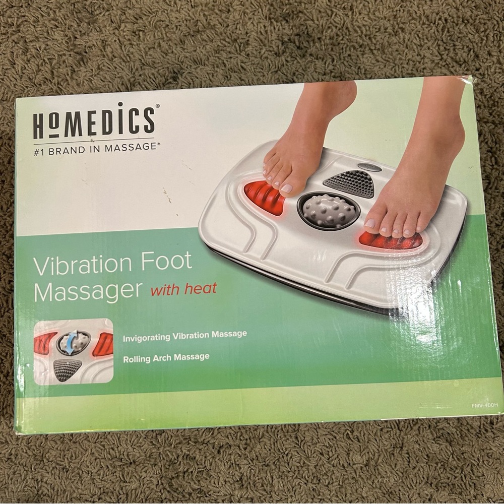 New w/ Box HoMedics Model FMV-400H Red/White Vibration Foot Massager with Heat